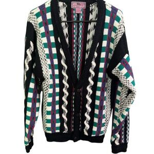 VTG Woman's Chunky Cardigan Colorful‎ Sz 16/18 Hong Kong 80's VNeck Grandpacore